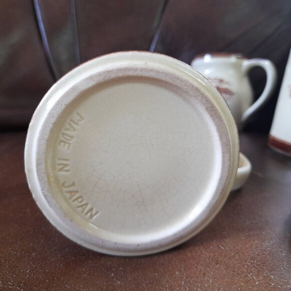 Vintage Transferware Set of Mugs Creamer Sugar Japan Brown Beige Ceramic - Picture 10 of 12